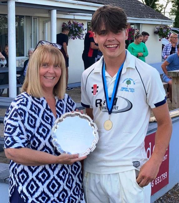 Winning captain Wil Nicholas with Mrs Jennifer Griffiths